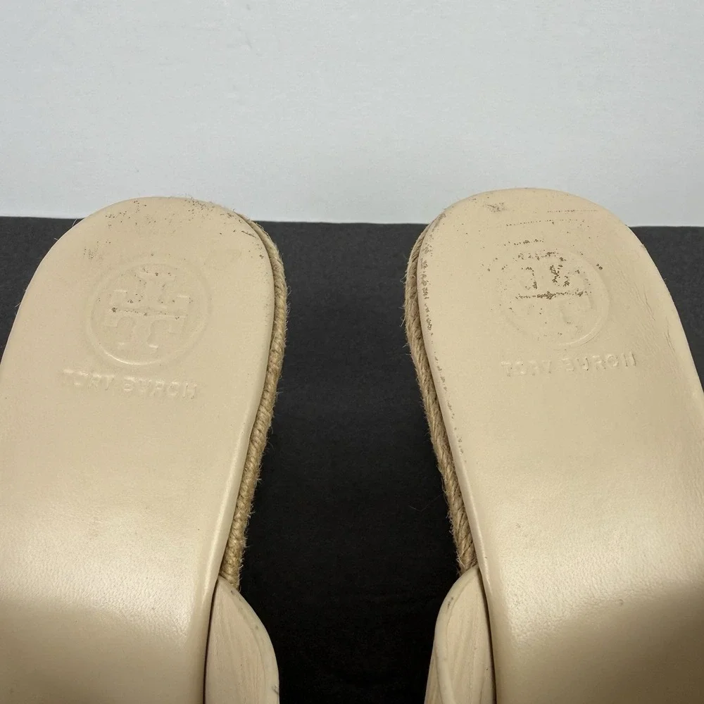 Tory Burch Landon Espadrille‎ Wedge 7.5 Tan Cream Slip On Womens Wedge
